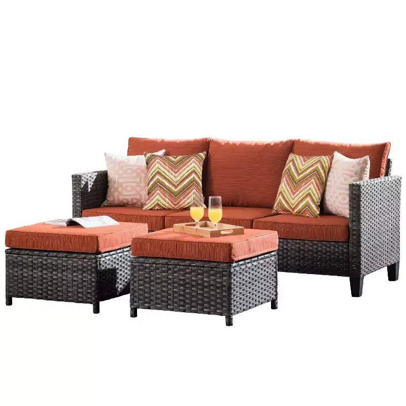 HOMLUX Ensembles de conversation 3 places pour terrasse, canapé d'extérieur en osier pour balcon, patio, jardin