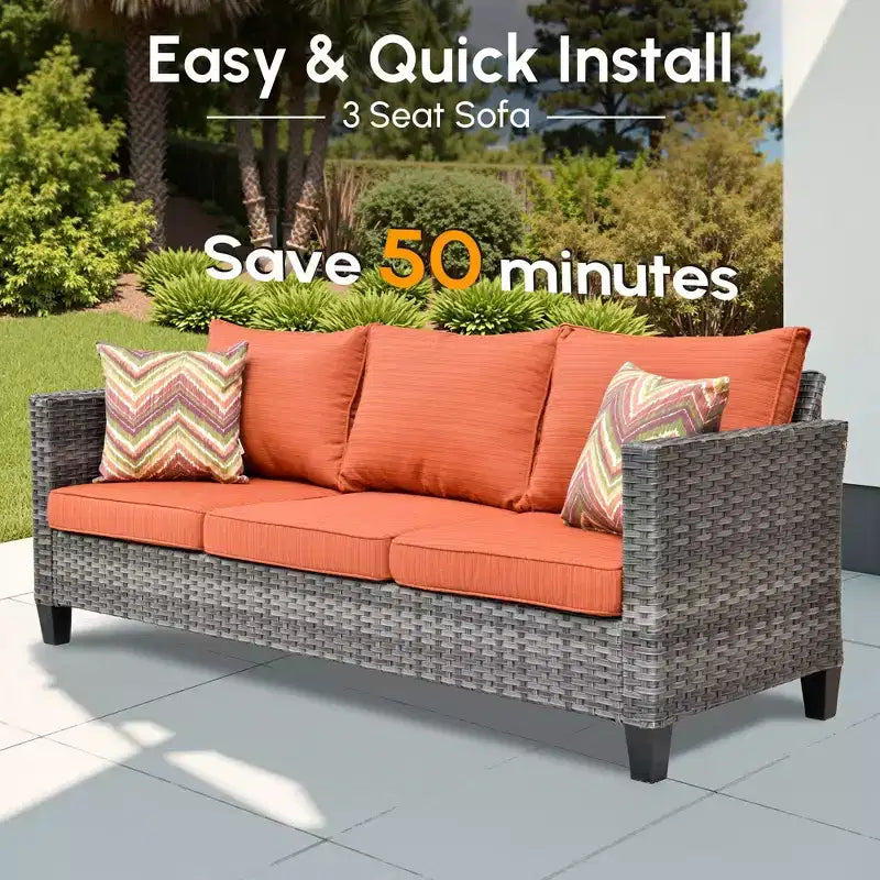 HOMLUX Ensembles de conversation 3 places pour terrasse, canapé d'extérieur en osier pour balcon, patio, jardin