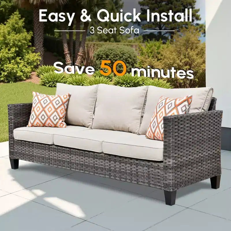 HOMLUX Ensembles de conversation 3 places pour terrasse, canapé d'extérieur en osier pour balcon, patio, jardin