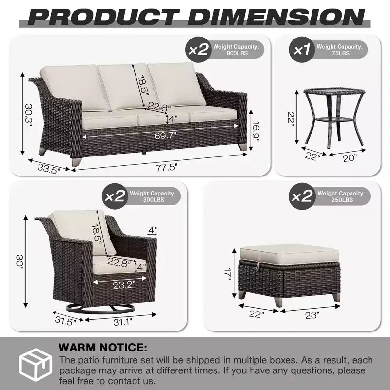 Ensemble d'extérieur premium UPTIOT : Deux canapés 3 places, fauteuils à bascule, poufs et table d'appoint