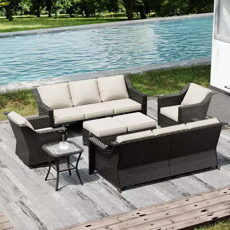 Ensemble d'extérieur premium UPTIOT : Deux canapés 3 places, fauteuils à bascule, poufs et table d'appoint