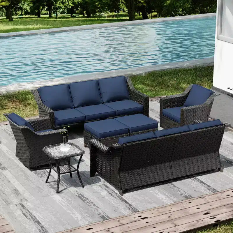 Ensemble d'extérieur premium UPTIOT : Deux canapés 3 places, fauteuils à bascule, poufs et table d'appoint