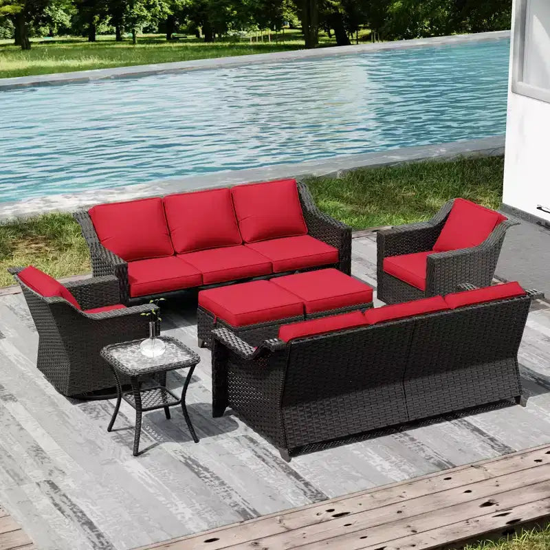 Ensemble d'extérieur premium UPTIOT : Deux canapés 3 places, fauteuils à bascule, poufs et table d'appoint