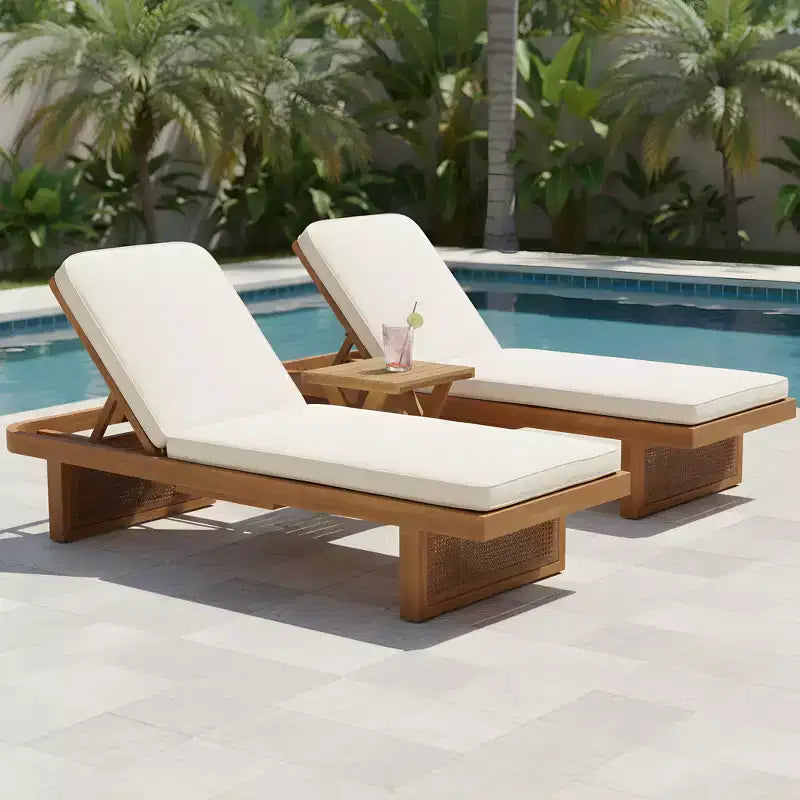 Ensemble de 3 chaises longues de patio Christopher Knight Home Wino en bois d'acacia et rotin avec coussin et table à lattes