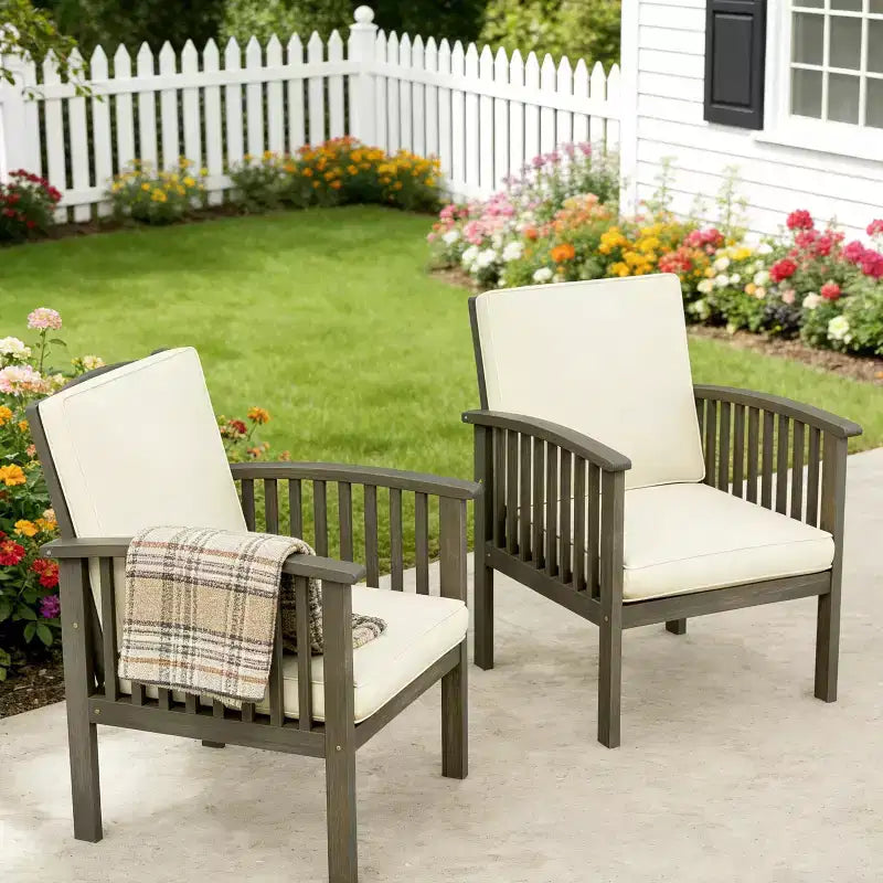 Ensemble de conversation 3 pièces pour patio en bois d'acacia, mobilier d'extérieur, 2 fauteuils club avec table d'appoint pour jardin/patio/terrasse - ModernLuxe