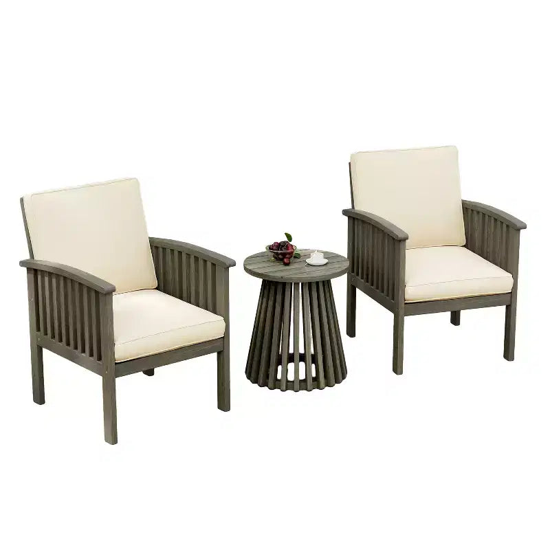 Ensemble de conversation 3 pièces pour patio en bois d'acacia, mobilier d'extérieur, 2 fauteuils club avec table d'appoint pour jardin/patio/terrasse - ModernLuxe