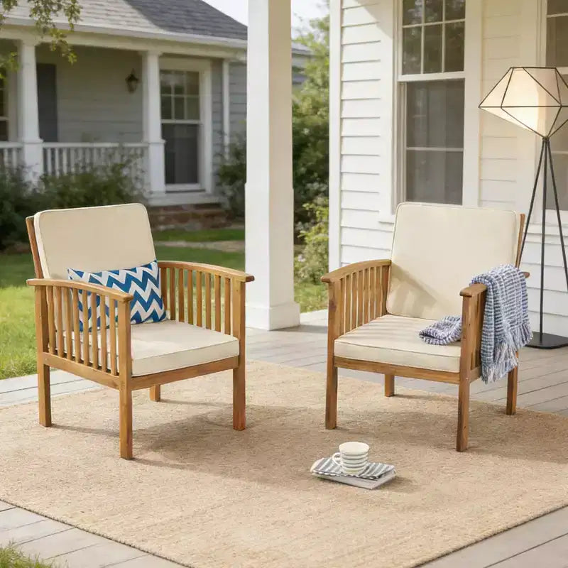 Ensemble de conversation 3 pièces pour patio en bois d'acacia, mobilier d'extérieur, 2 fauteuils club avec table d'appoint pour jardin/patio/terrasse - ModernLuxe