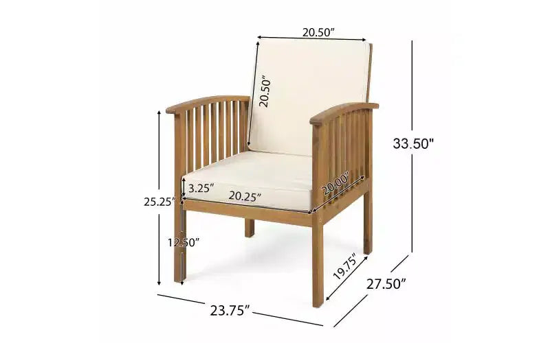 Ensemble de conversation 3 pièces pour patio en bois d'acacia, mobilier d'extérieur, 2 fauteuils club avec table d'appoint pour jardin/patio/terrasse - ModernLuxe