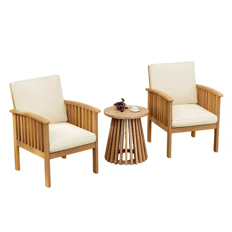 Ensemble de conversation 3 pièces pour patio en bois d'acacia, mobilier d'extérieur, 2 fauteuils club avec table d'appoint pour jardin/patio/terrasse - ModernLuxe
