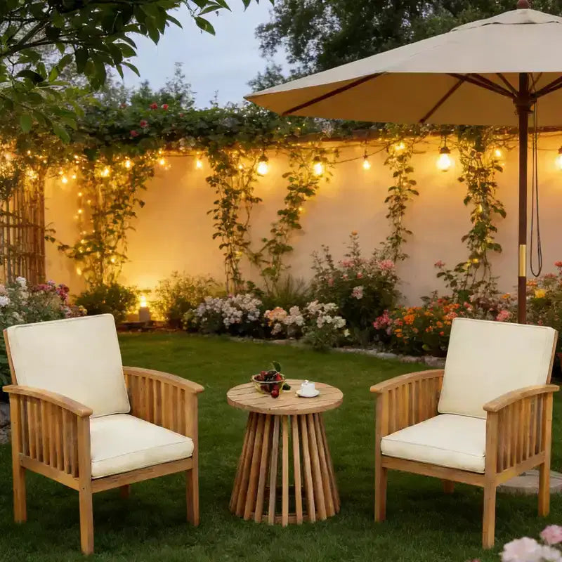 3-Piece Patio Conversation Set Acacia Wood Outdoor Furniture, 2 Club Chairs with Side Table for Garden/Patio/Deck - ModernLuxe