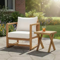 Christopher Knight Home Flavie Patio 2 Piece Acacia Wood Oversized Seating Set with Cushion and Slatted Table