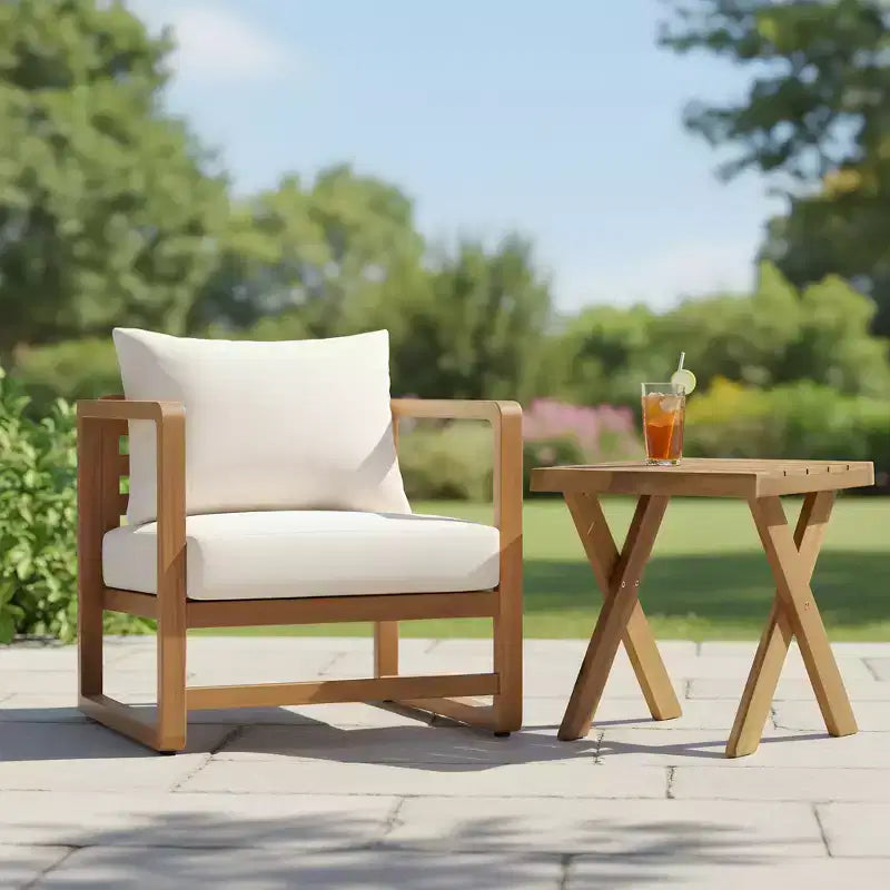 Christopher Knight Home Flavie Ensemble de deux pièces pour patio en bois d'acacia avec coussin et table à lattes