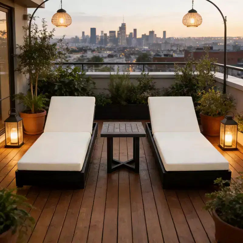 Christopher Knight Home Sui Modern Patio Acacia Wood Seating Sunlounges with Slatted Side Table