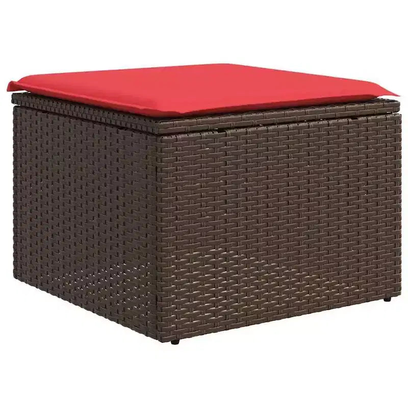 vidaXL Salon de jardin 8 pièces avec coussins résine tressée marron - Marron et rouge avec table