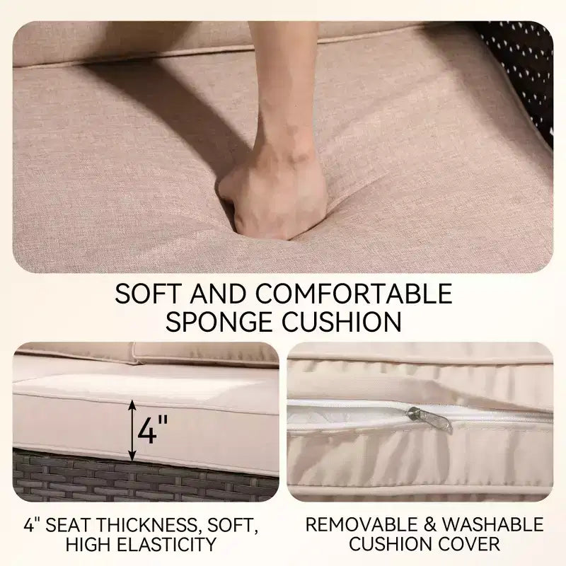 UPTIOT Ensemble de canapé d'angle d'extérieur haut de gamme toutes saisons avec 4 méridiennes d'angle, 4 sièges profonds et table brasero convertible grise