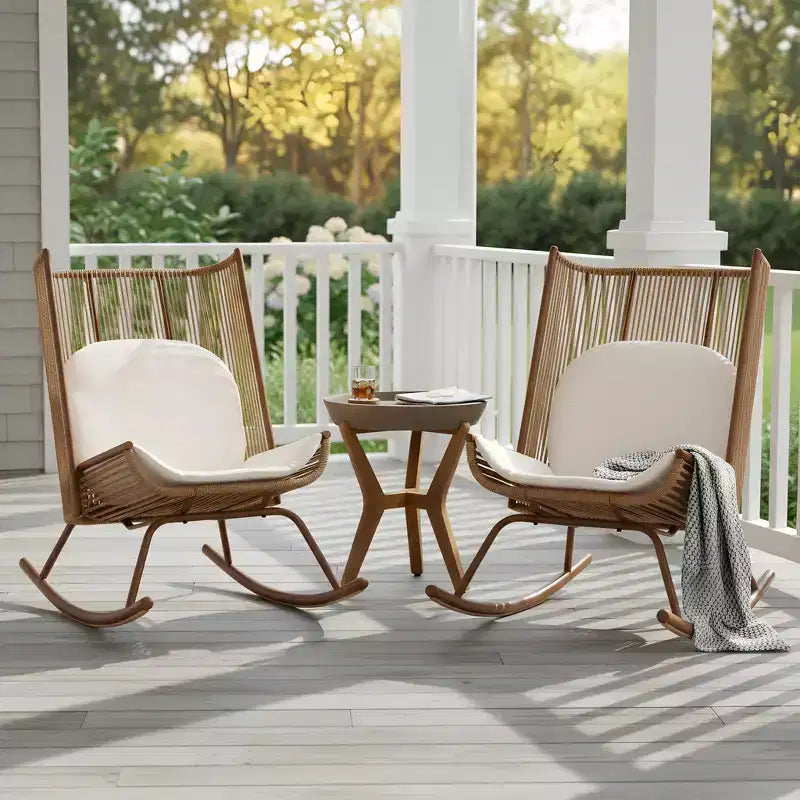 Ensemble de salle à manger de patio 3 pièces Christopher Knight Home Sunita Farmhouse avec table en bois d'acacia et chaises à bascule en fer