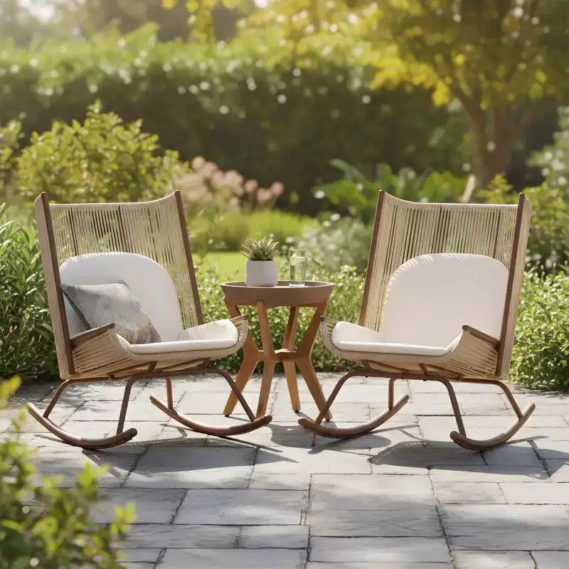 Ensemble de salle à manger de patio 3 pièces Christopher Knight Home Sunita Farmhouse avec table en bois d'acacia et chaises à bascule en fer