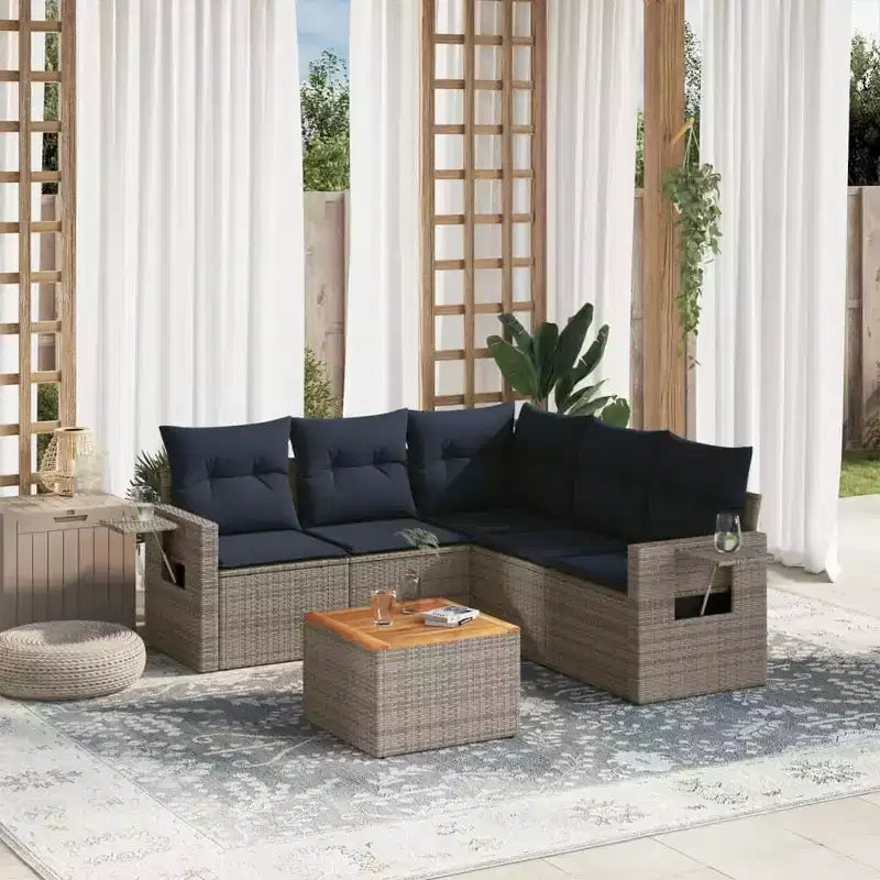 vidaXL Salon de jardin 6 pièces avec coussins en polyrotin gris