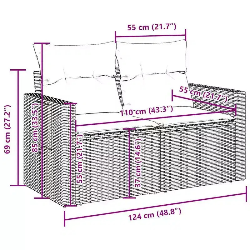 vidaXL Salon de jardin en rotin synthétique avec coussins