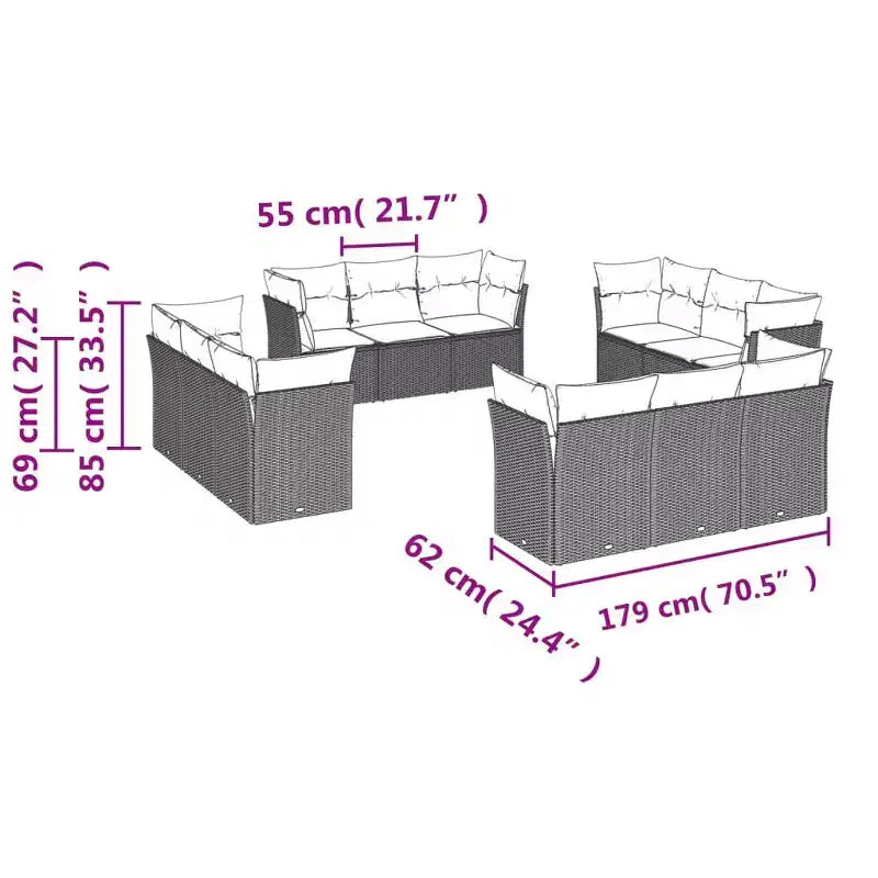 vidaXL Grand ensemble de canapé de jardin moderne avec coussins en résine tressée