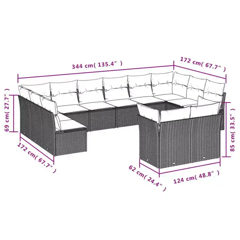 vidaXL Salon de jardin Poly Rotin Grand Salon de jardin Modulable