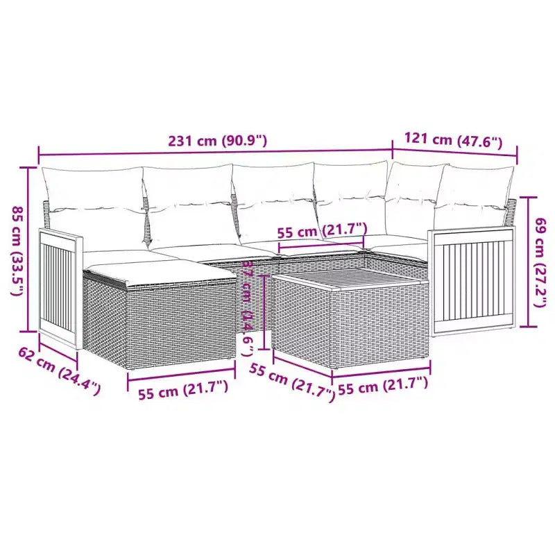 vidaXL Canapé modulable de jardin avec coussins - Plusieurs coloris