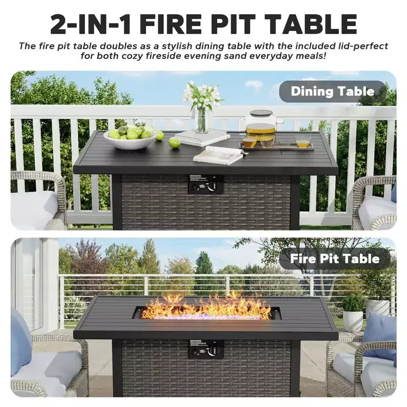 Ensemble sectionnel d'extérieur UPTIOT avec 2 canapés, 2 fauteuils pivotants et foyer au propane 2-en-1