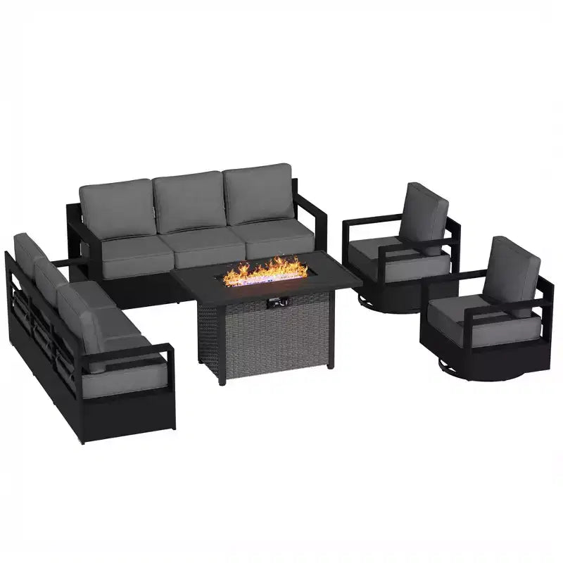 Ensemble sectionnel d'extérieur UPTIOT avec 2 canapés, 2 fauteuils pivotants et foyer au propane 2-en-1