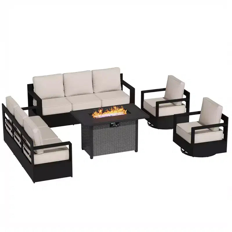 Ensemble sectionnel d'extérieur UPTIOT avec 2 canapés, 2 fauteuils pivotants et foyer au propane 2-en-1