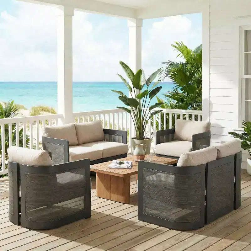 Christopher Knight Home Lalit Ensemble de conversation moderne 4 pièces en aluminium pour patio avec coussins (table non incluse)