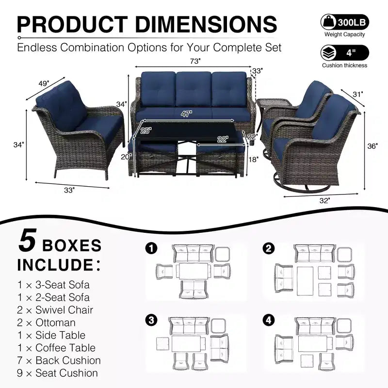 Ensemble de canapés d'extérieur UPTIOT Premium avec fauteuils pivotants et poufs multifonctionnels