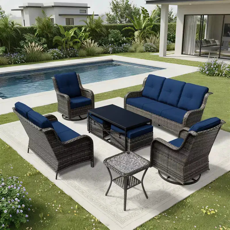 Ensemble de canapés d'extérieur UPTIOT Premium avec fauteuils pivotants et poufs multifonctionnels