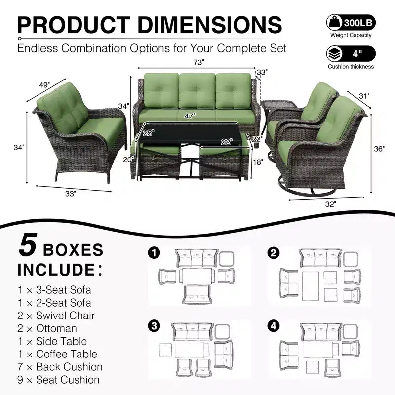 Ensemble de canapés d'extérieur UPTIOT Premium avec fauteuils pivotants et poufs multifonctionnels