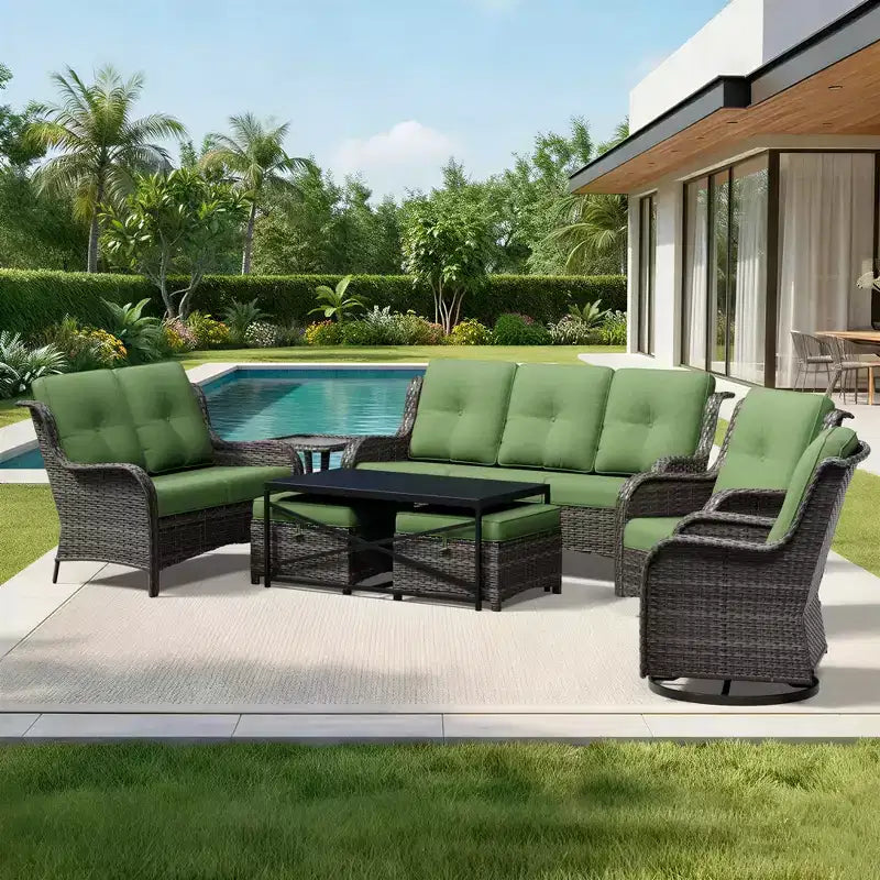 Ensemble de canapés d'extérieur UPTIOT Premium avec fauteuils pivotants et poufs multifonctionnels