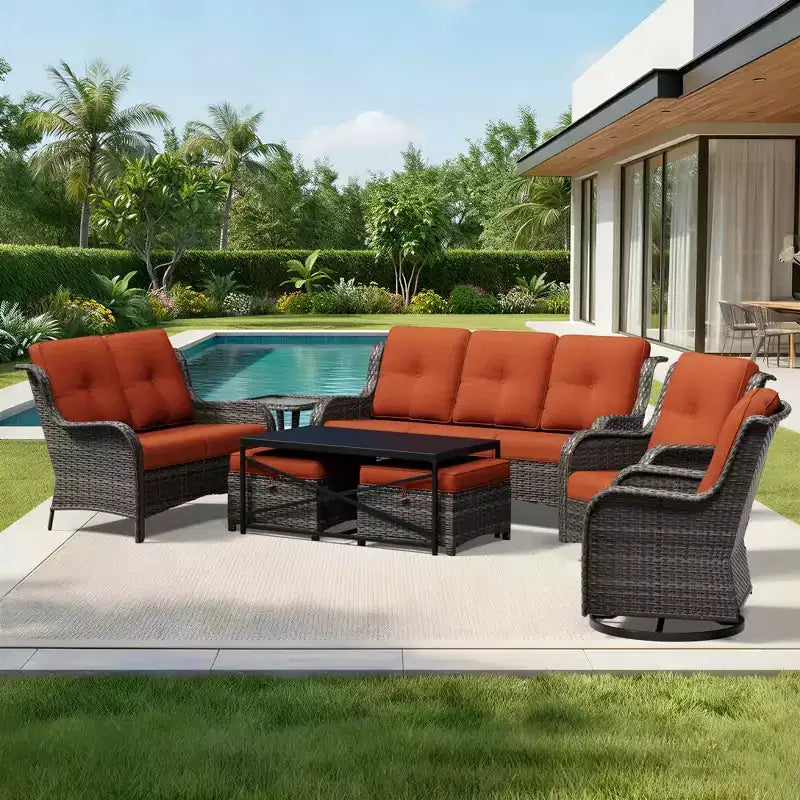 Ensemble de canapés d'extérieur UPTIOT Premium avec fauteuils pivotants et poufs multifonctionnels