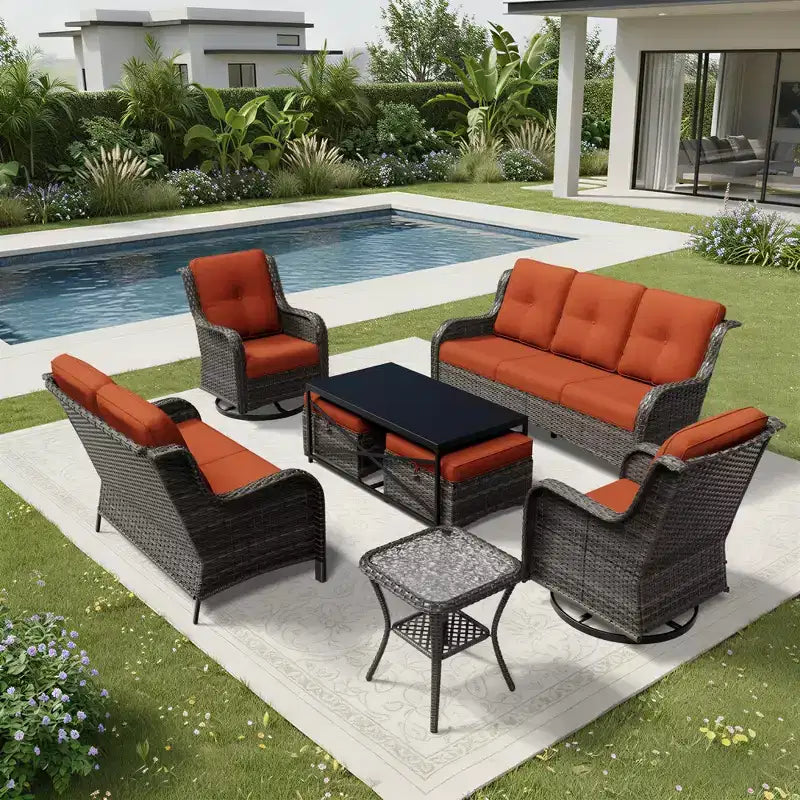 Ensemble de canapés d'extérieur UPTIOT Premium avec fauteuils pivotants et poufs multifonctionnels