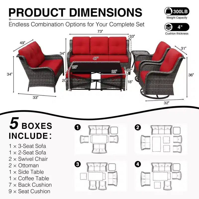 Ensemble de canapés d'extérieur UPTIOT Premium avec fauteuils pivotants et poufs multifonctionnels
