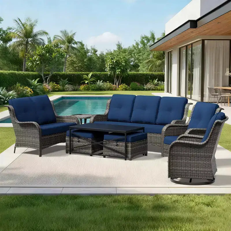 Ensemble de canapés d'extérieur UPTIOT Premium avec fauteuils pivotants et poufs multifonctionnels