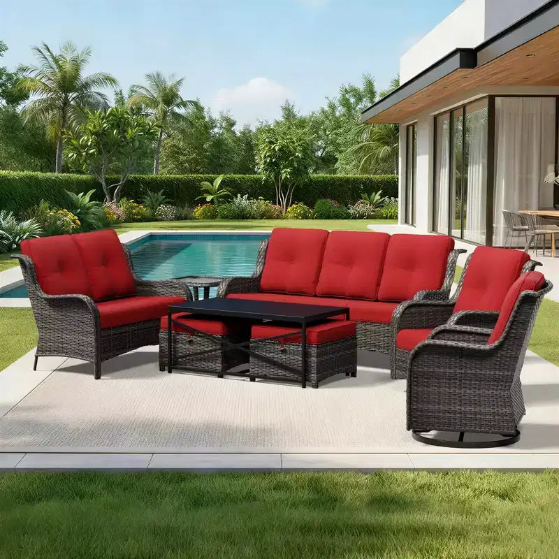 Ensemble de canapés d'extérieur UPTIOT Premium avec fauteuils pivotants et poufs multifonctionnels