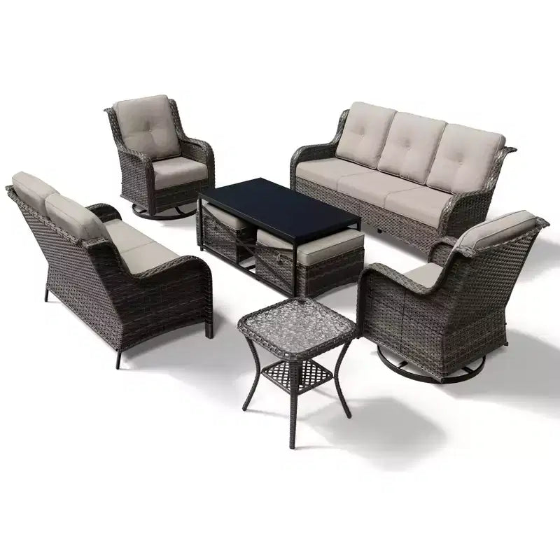 Ensemble de canapés d'extérieur UPTIOT Premium avec fauteuils pivotants et poufs multifonctionnels