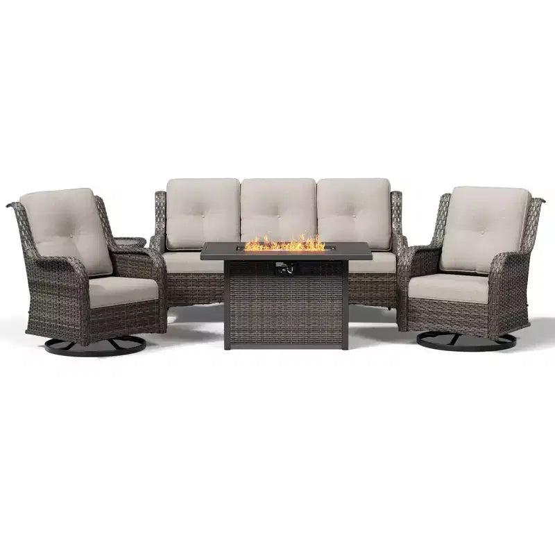 UPTIOT Premium 3-Seat Outdoor Sofa Set with Fire Pit & Swivel Chairs