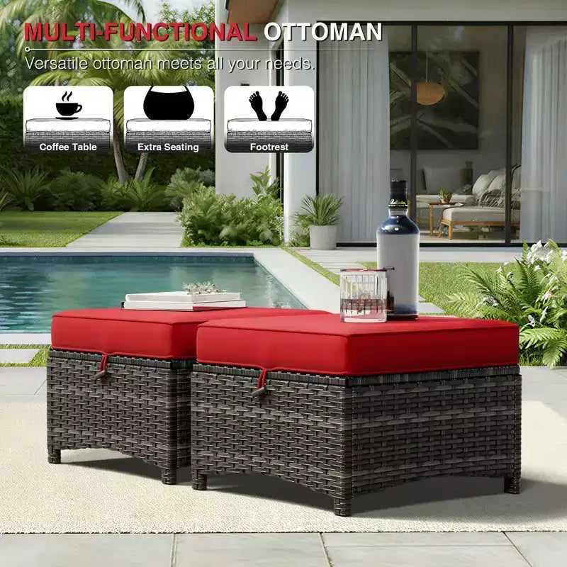 Ensemble de canapés en osier oléfine tout temps UPTIOT avec poufs multifonctionnels