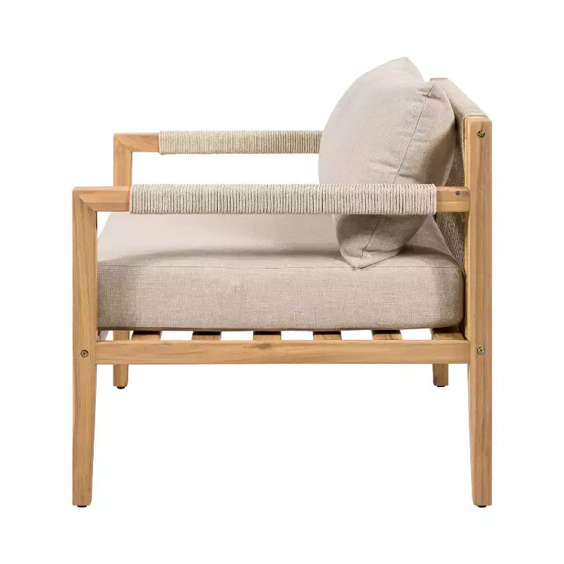 Christopher Knight Home Justina Ensemble de 3 pièces d'extérieur composé d'une chaise en bois d'acacia et corde avec table d'appoint en carreaux de céramique