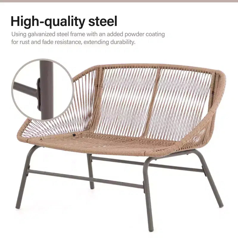 LAUSAINT HOME Ensemble de mobilier de patio 4 pièces, ensemble de mobilier d'extérieur bohème respirant tressé en corde avec causeuse et table basse portable