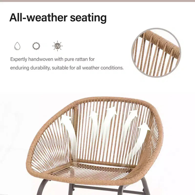 LAUSAINT HOME Ensemble de mobilier de patio 4 pièces, ensemble de mobilier d'extérieur bohème respirant tressé en corde avec causeuse et table basse portable