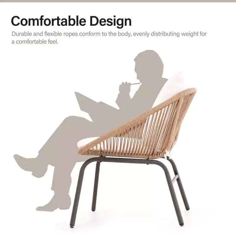 LAUSAINT HOME Ensemble de mobilier de patio 4 pièces, ensemble de mobilier d'extérieur bohème respirant tressé en corde avec causeuse et table basse portable