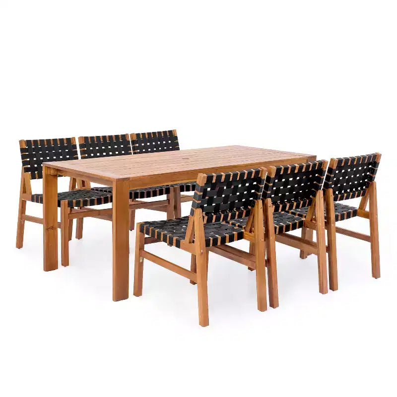 Christopher Knight Home Ratchanon – Ensemble de salle à manger d'extérieur moderne 7 pièces avec chaises en bois d'acacia et corde tressée en PE et table à lattes