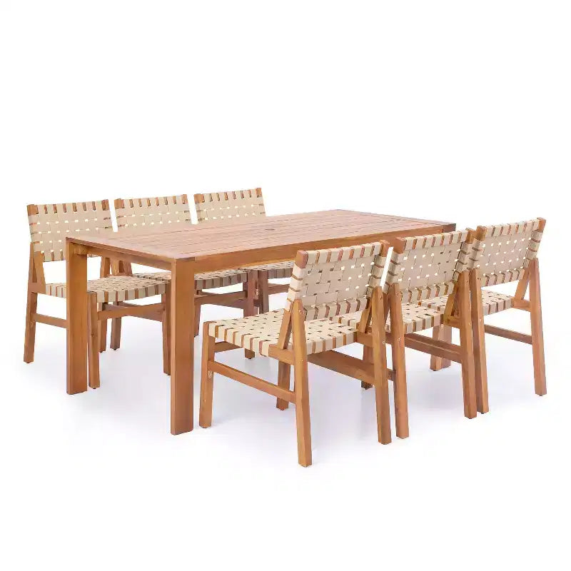 Christopher Knight Home Ratchanon – Ensemble de salle à manger d'extérieur moderne 7 pièces avec chaises en bois d'acacia et corde tressée en PE et table à lattes