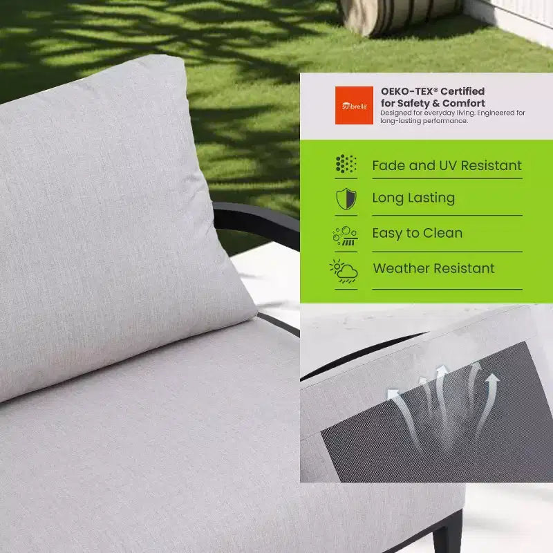 Ensemble de 3 fauteuils pivotants de patio en aluminium, ensemble de meubles d'extérieur avec coussins Sunbrella et table d'appoint pour terrasse, jardin ou balcon - Panipeachy