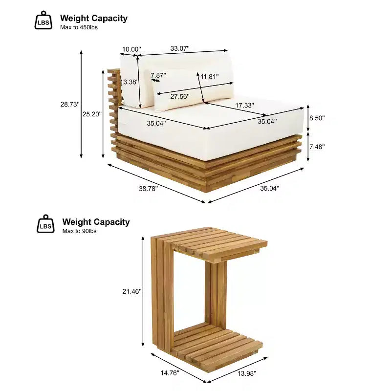Christopher Knight Home Weston Ensemble de conversation 2 pièces moderne en bois d'acacia avec fauteuil de club et table d'appoint avec coussins